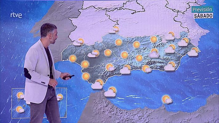 Intervalos nubosos en todo el área mediterránea, con posibilidad de algunas precipitaciones en general débiles en todo el extremo oriental de la Península y oeste de Baleares