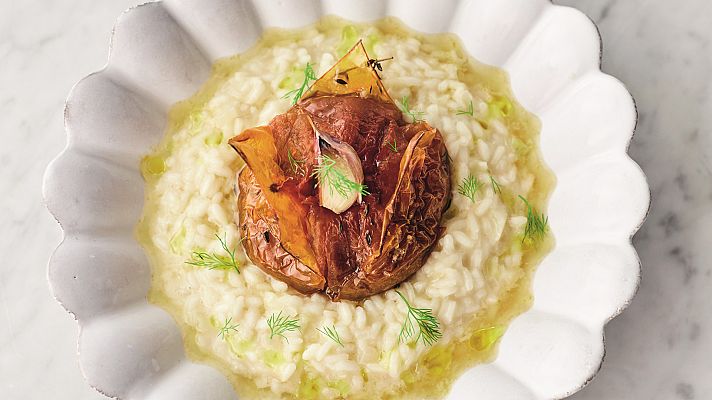 Risotto con tomate asado