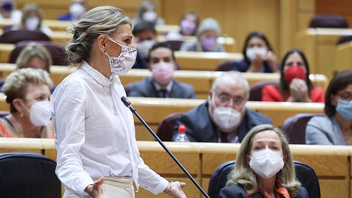 Díaz dice que Sánchez, Calviño y ella lo tienen "claro": "Vamos a acabar con los errores de la política laboral del PP"