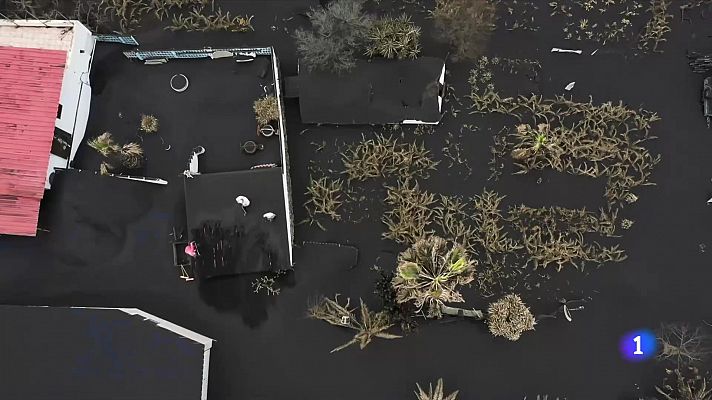 Telediario 1 - Los vecinos luchan contra la ceniza 55 días después del comienzo de la erupción del volcán de la Palma