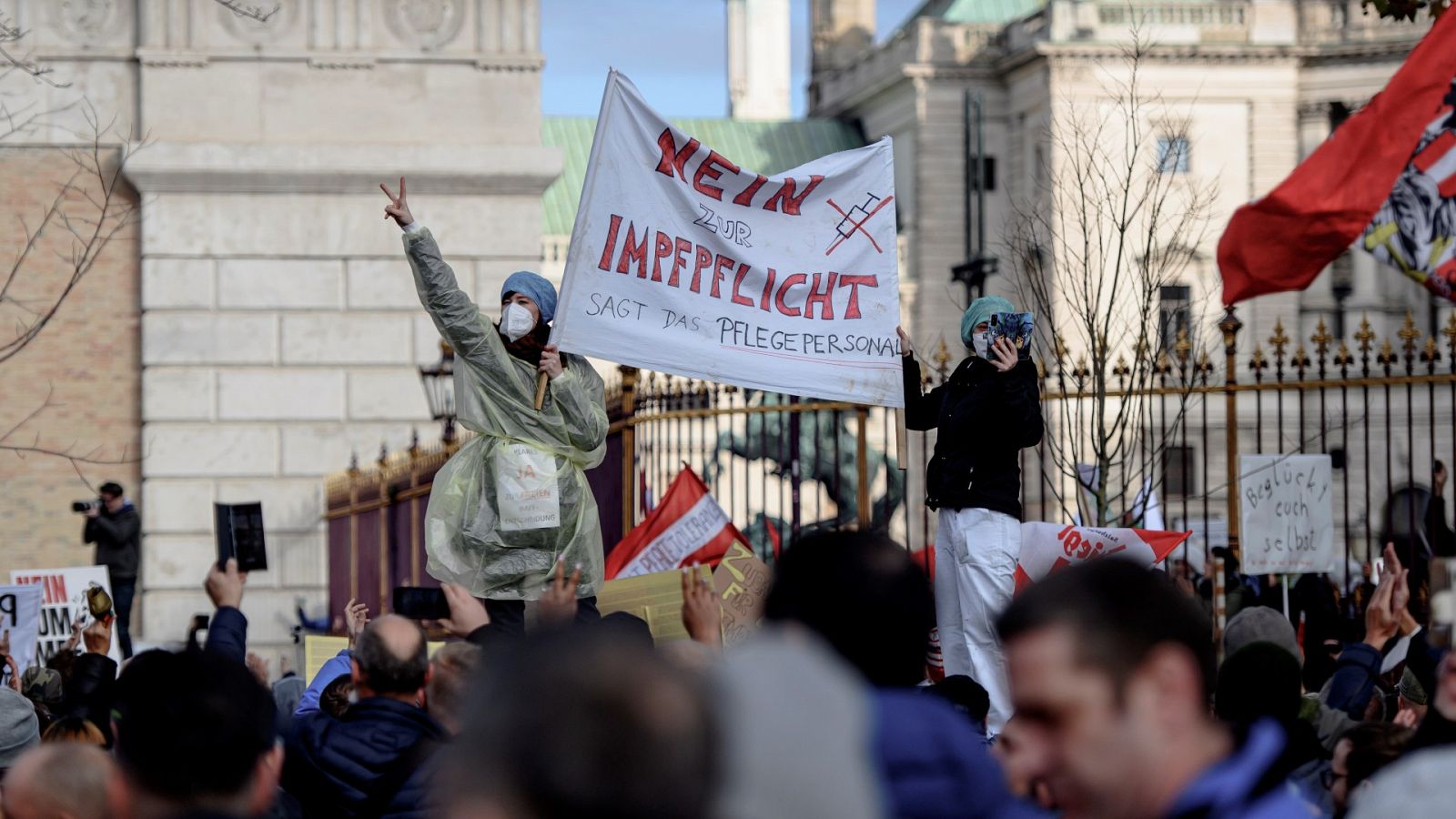 Protesta en Viena contra confinamiento y vacunación obligatoria