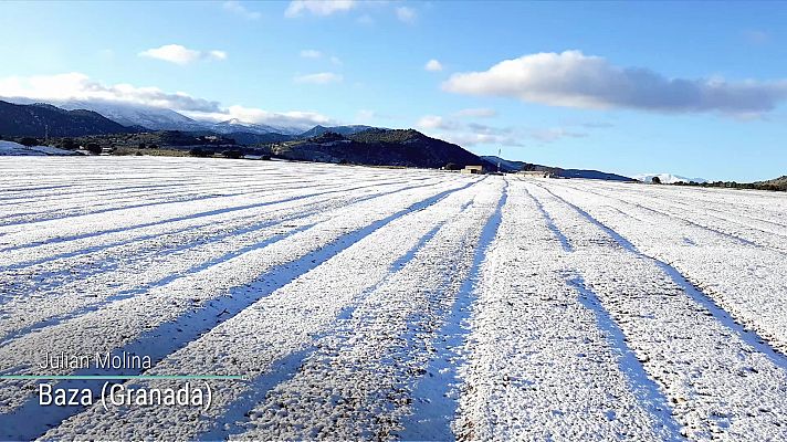 Nevadas en cotas bajas de la mitad norte peninsular. Intervalos de viento fuerte o muy fuerte en el Cantábrico, tercio oriental y zonas montañosas peninsulares, Baleares y Alborán