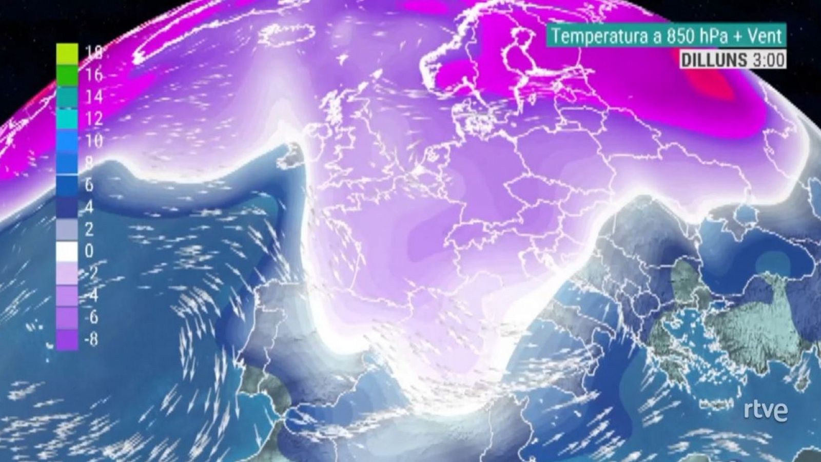 Sin programa: Temperatura a 850 hpa (1.500 metres) prevista pels pròxims 7 dies | RTVE Play