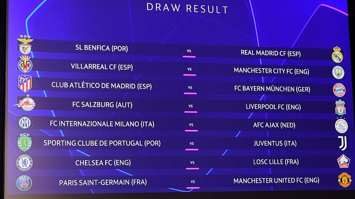 Benfica - Madrid, Bayern - Atlético y City - Villarreal, en octavos de la Champions