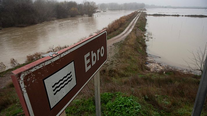 El desbordamiento del Ebro a su paso por Navarra deja a varias localidades ribereñas inundadas 