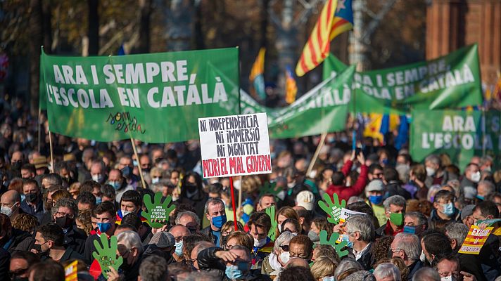 Manifestación en defensa del catalán en la escuela