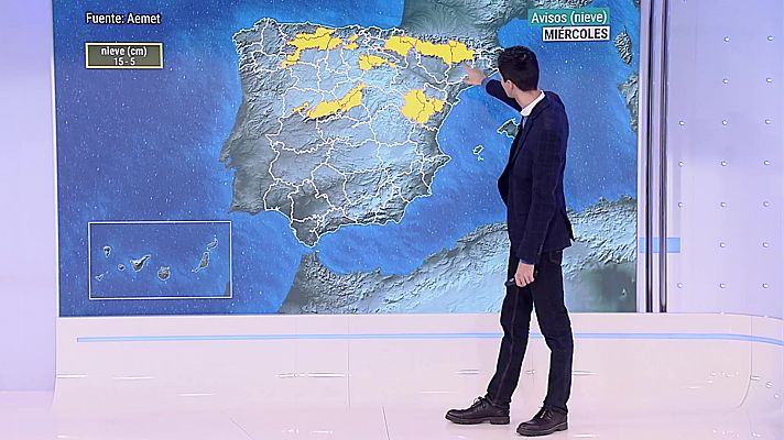 Descenso notable de las temperaturas en la vertiente atlántica. Nevadas en la Cantábrica occidental y Pirineos