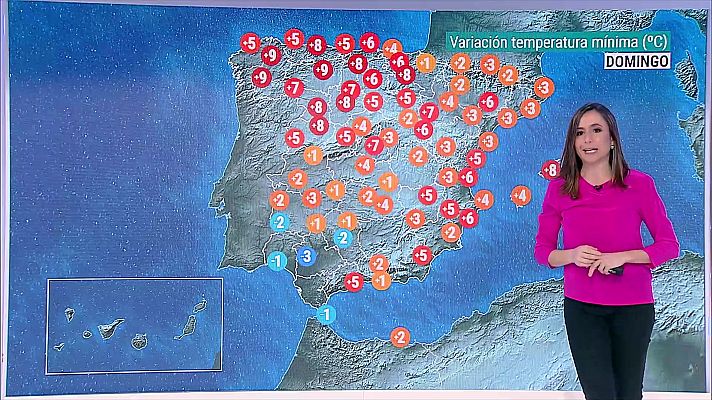 Nevadas en Pirineos y cordillera Cantábrica. Temperaturas bajas en Pirineos, depresiones del nordeste y sierras del sudeste