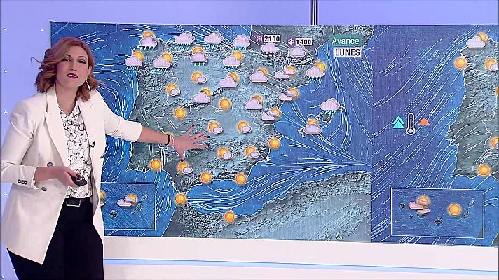 Nevadas en los Pirineos. Viento con intervalos de fuerte o rachas muy fuertes en los litorales norte de Galicia y Cantábrico, Ampurdán, Baleares, bajo Ebro y Canarias