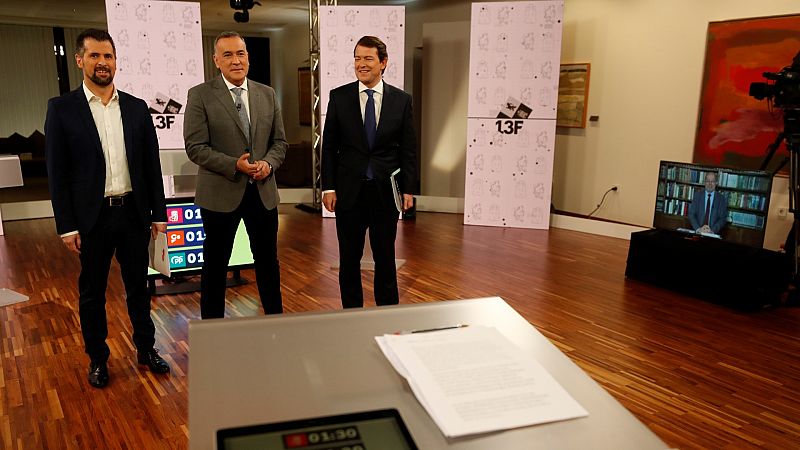 Debate en RTVE: Mañueco pone el foco en Sánchez, Igea compite por atribuirse los logros y Tudanca se reivindica como el "cambio"