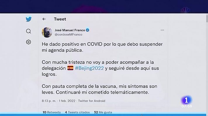 Telediario Matinal - José Manuel Franco da positivo en coronavirus y no podrá viajar a Pekín 2022    