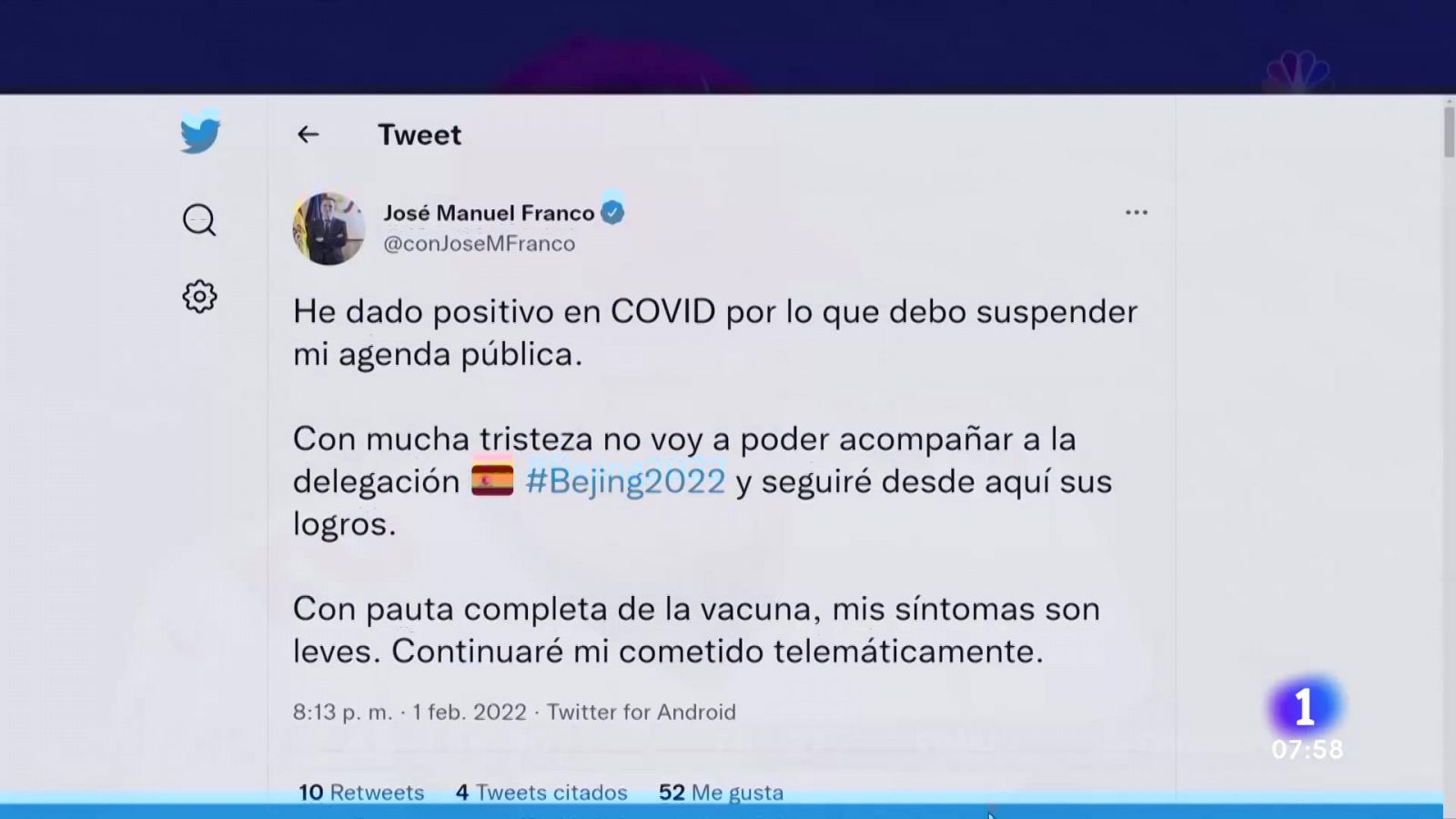 José Manuel Franco da positivo en coronavirus y no podrá viajar a Pekín 2022    