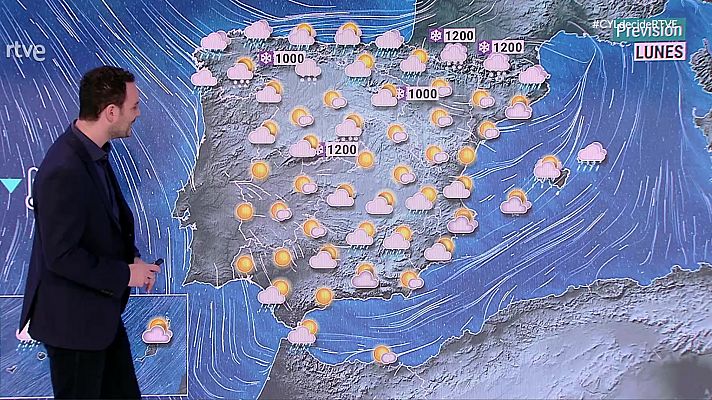 El tiempo - Intervalos de viento fuerte, con rachas muy fuertes, en el litoral de Galicia, área cantábrica y Pirineo occidental