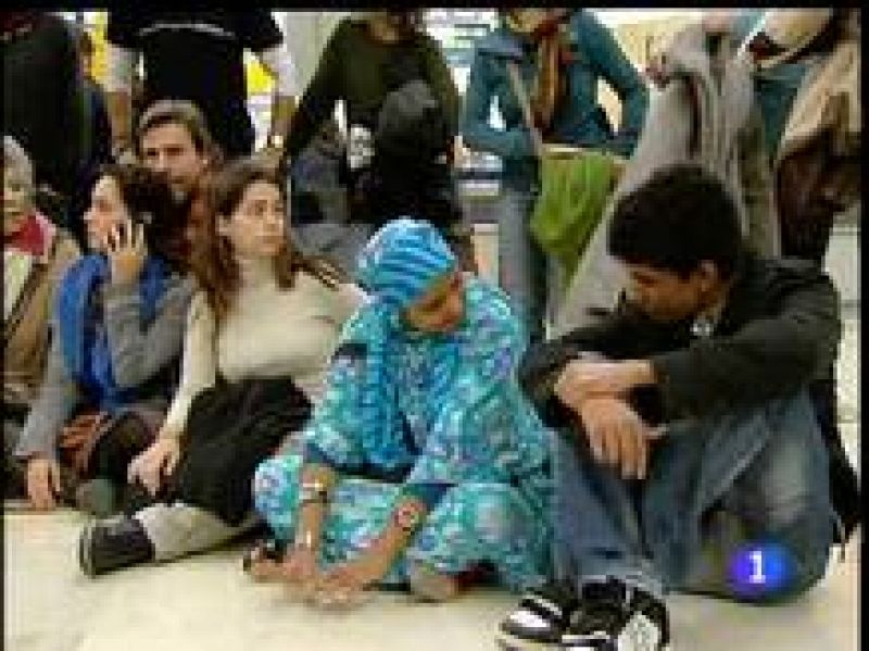  En el aeropuerto de Barajas, decenas de personas han mostrado su apoyo a la activista saharaui Aminetu Haidar. Entre ellos, actores como Juan Diego Botto, Pilar Bardem o Fran Perea, y el guionista Paul Laverty (05/12/09).