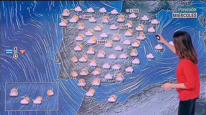 El tiempo - En la Península y Baleares, una borrasca atlántica poco profunda dejará cielos nubosos y precipitaciones dispersas desplazándose de suroeste a nordeste