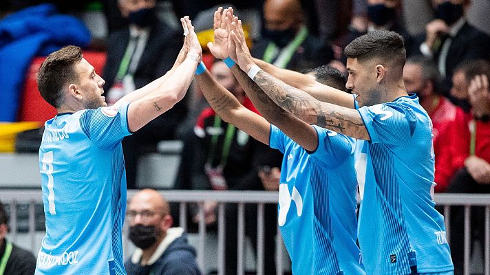 Los jugadores de Inter Movistar celebran la victoria ante Palma Futsal