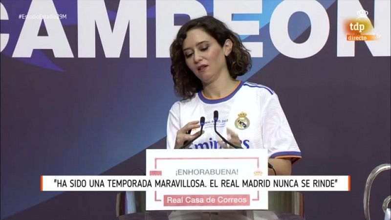 Isabel Díaz Ayuso: "Gracias al Real Madrid (y a San Courtois) por llevar el nombre de Madrid por todo el mundo"
