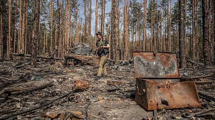 El rastro de la guerra en un bosque de Kiev