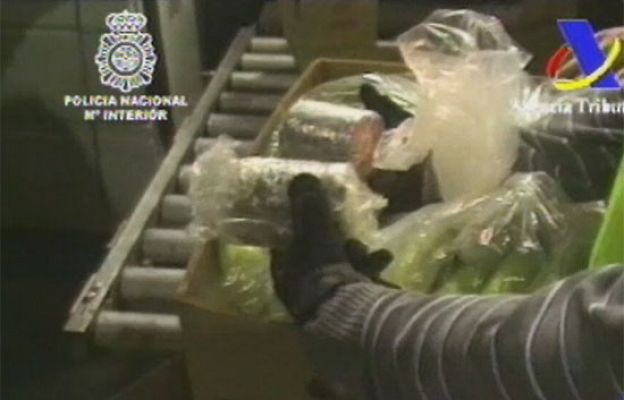 Paquetes de cocaína entre plátanos