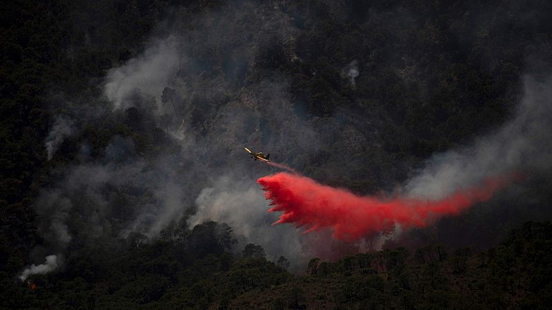 Un centenar de efectivos trabaja en la extinción del incendio en Sierra Bermeja
