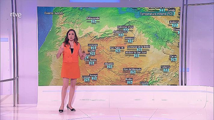 Temperaturas máximas altas, especialmente en los valles del Ebro, Tajo, Guadiana y Guadalquivir  