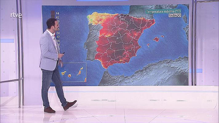 El tiempo - Chubascos y tormentas localmente fuertes en áreas de la mitad norte peninsular. Temperaturas altas en la mitad oriental de la Península y Baleares, sobre todo en el valle del Ebro