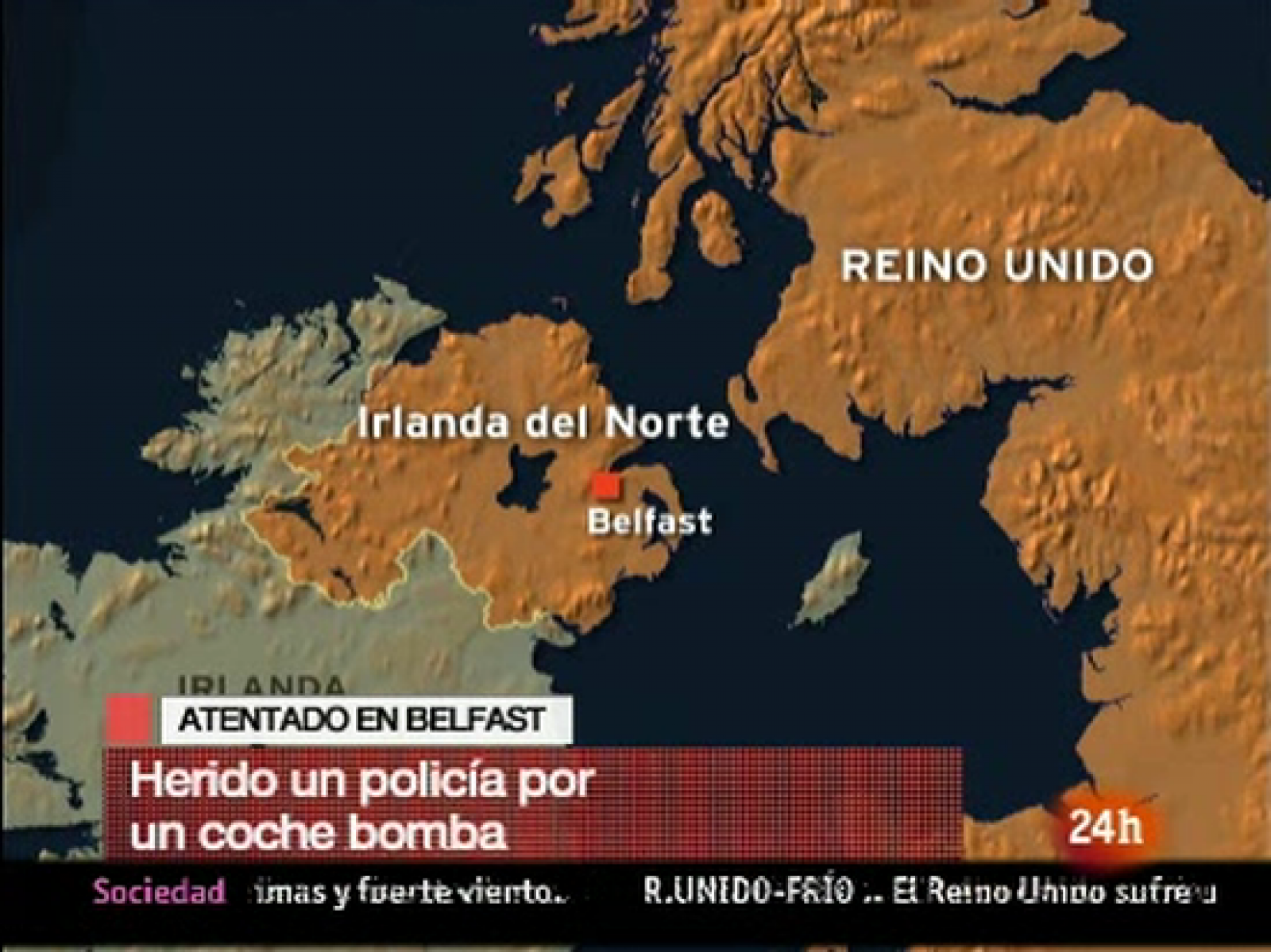 Un policía ha resultado herido de gravedad en la localidad norirlandesa de Randalstown, condado de Antrim, por la explosión de una bomba colocada bajo su coche. El agente acababa de subirse al vehículo cuando el artefacto hizo explosión, informaron fuentes de la Policía. El policía fue trasladado urgentemente al hospital más próximo mientras un equipo de artificieros se dirigió a la escena del crimen, que se atribuye a grupos disidentes del Ejército Republicano Irlandés.