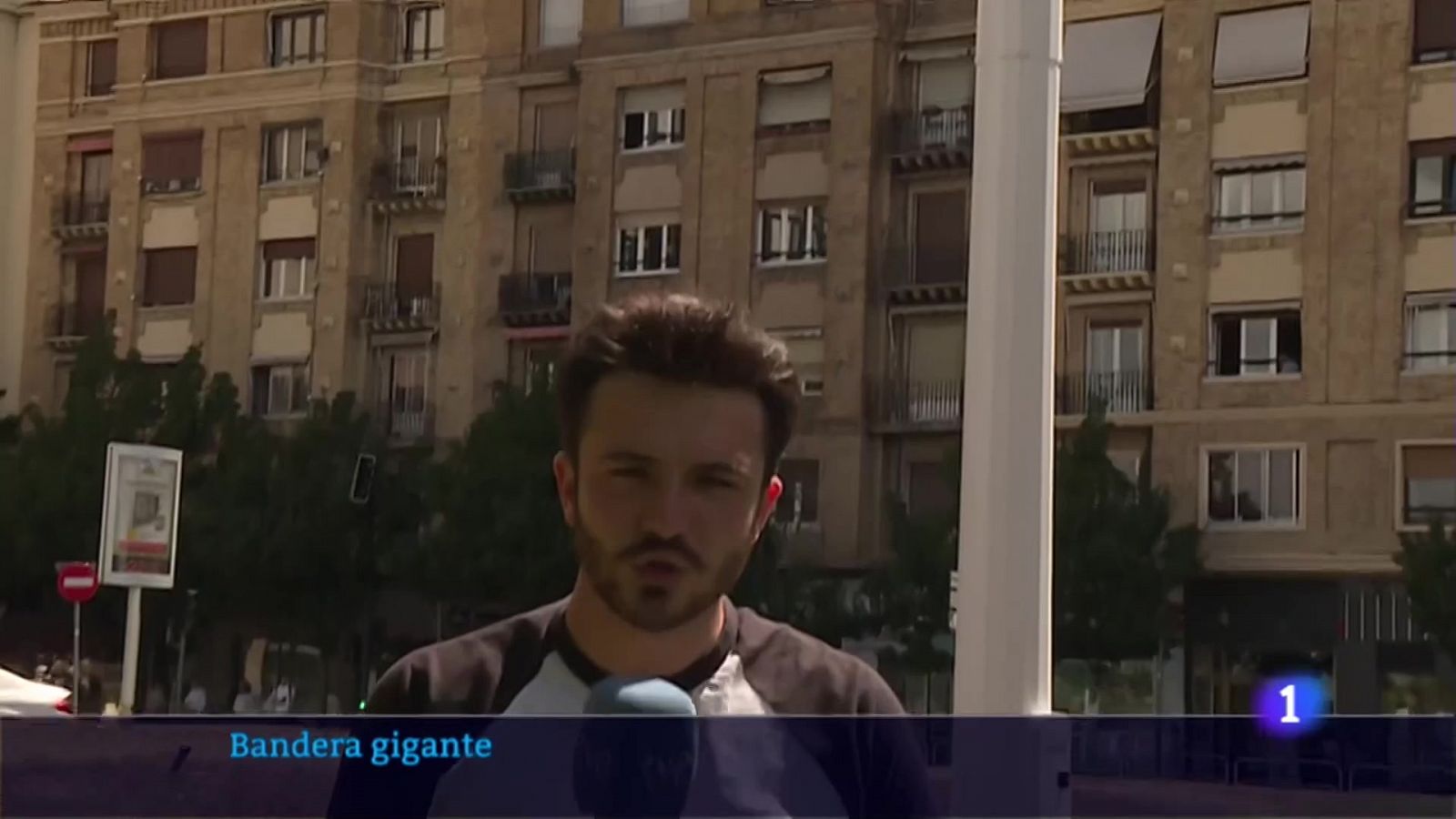 Una bandera de Navarra "de grandes dimensiones" ondea ya en el cielo de Pamplona