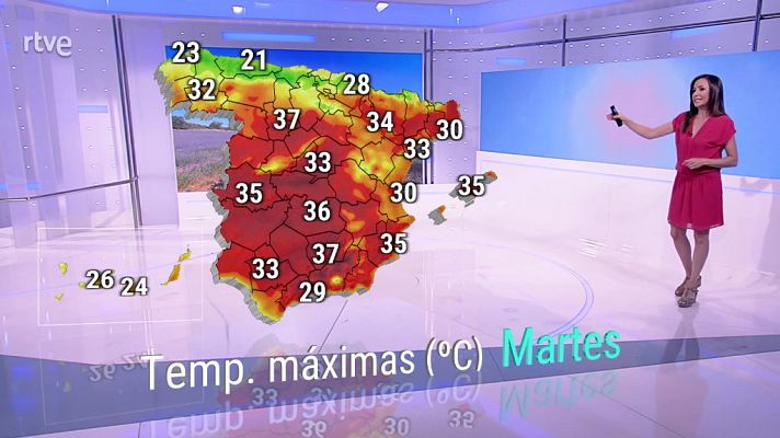 Posibilidad de tormentas localmente fuertes en el interior del cuadrante sureste peninsular. Temperaturas altas en zonas del tercio oriental peninsular y Baleares