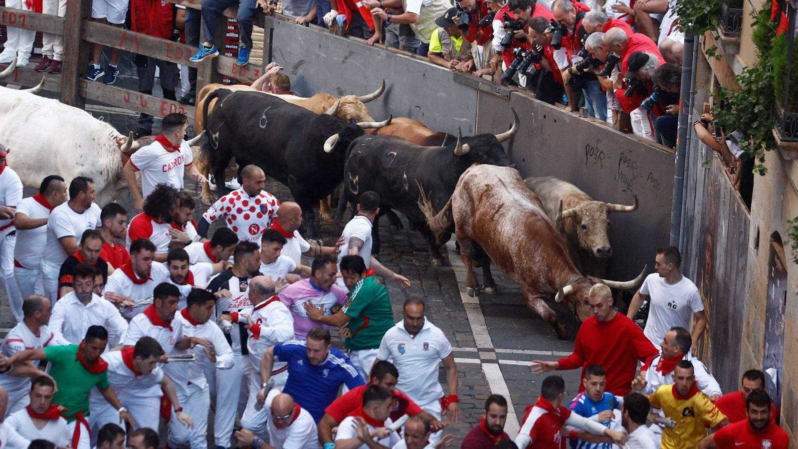 Primer encierro de los Sanfermines 2022 con toros de Núñez del Cuvillo 