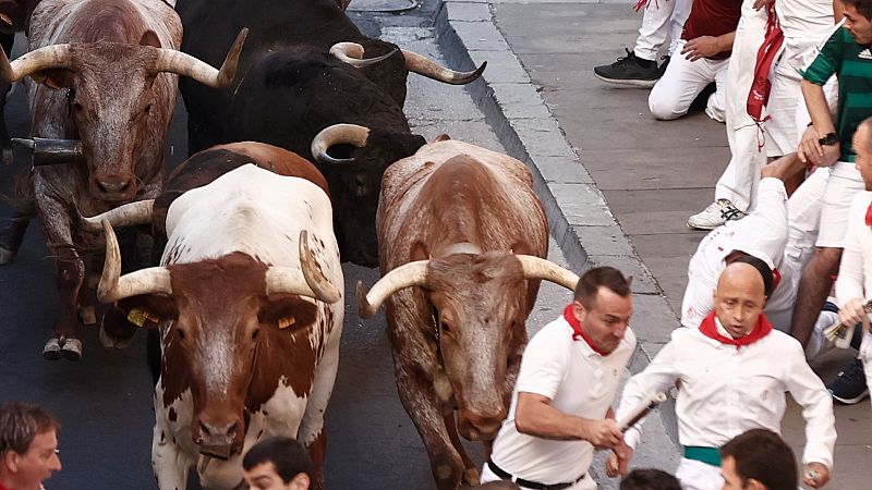 Emocionante y r�pido sexto encierro de San Ferm�n con toros de Jandilla
