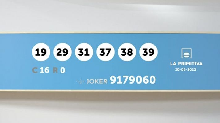 Sorteo de la Lotería Primitiva y Joker del 20/08/2022