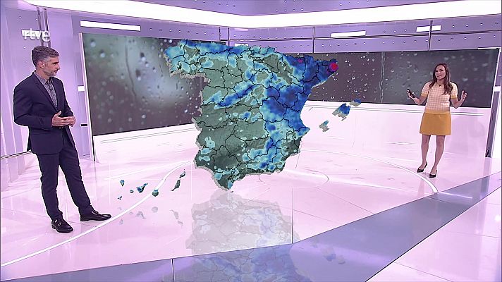 El tiempo - Chubascos y tormentas localmente fuertes o persistentes en la mitad sureste de Aragón y de Cataluña, en la Comunidad Valenciana y Baleares