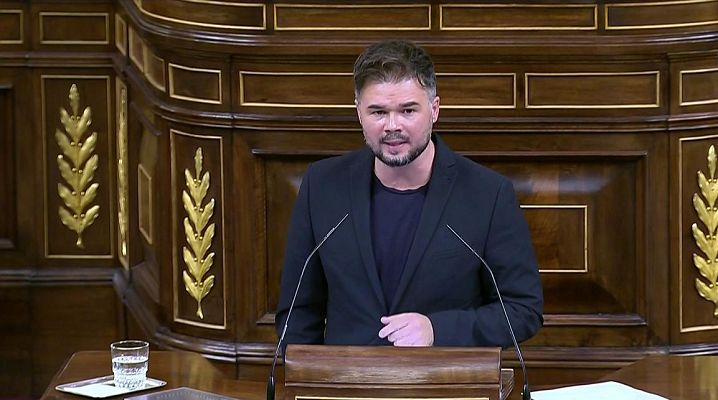 Rufián pide "intensificar" los impuestos a la banca, eléctricas y grandes fortunas y "topar" los precios de los alimentos