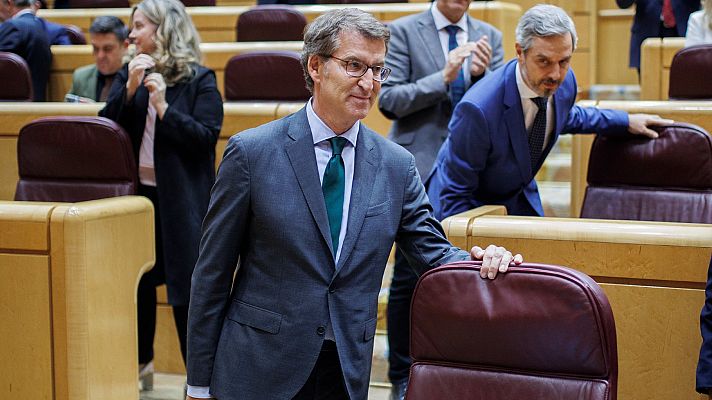 Feijóo reprocha a Sánchez que no responda a sus propuestas: "Las tengo aquí, se las doy al presidente del Senado"