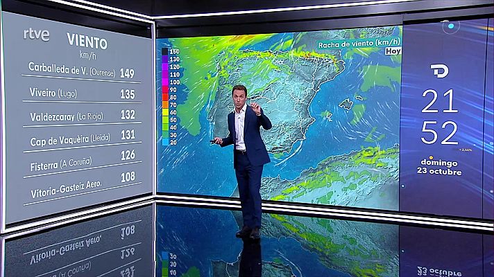 Intervalos de vientos fuertes o muy fuertes en áreas de la mitad norte y zona centro peninsular 