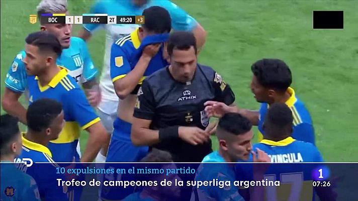 Telediario Matinal - Racing vence a Boca en un partido con 10 expulsados y gana el Trofeo de Campeones