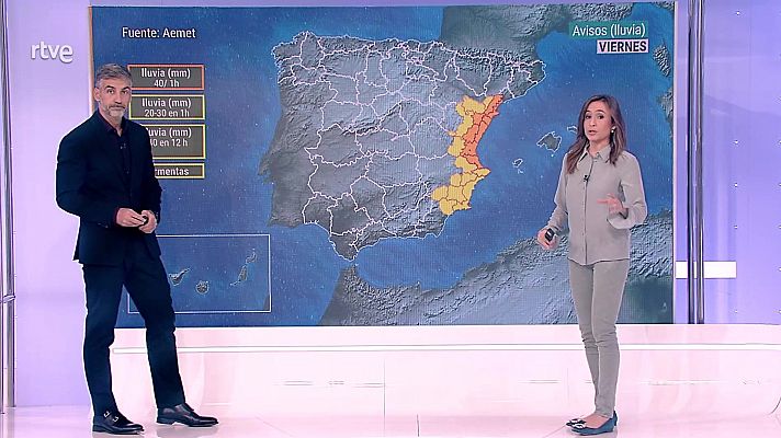 Precipitaciones fuertes o persistentes en la Comunidad Valenciana, extremo sur de Cataluña, este de Murcia y mitad oeste de Baleares