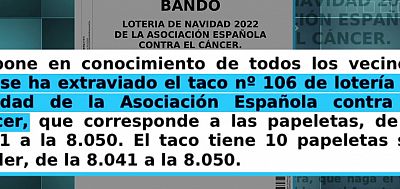 Se busca un taco de participaciones de la Lotera de Navidad extraviado