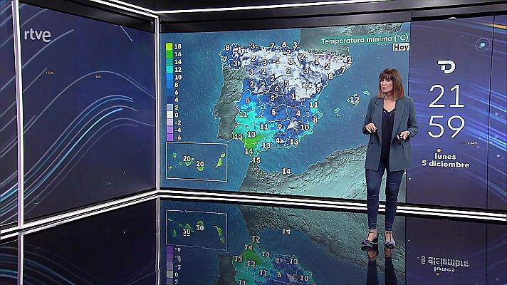 Heladas localmente fuertes en Pirineos. Viento fuerte en el golfo de Cádiz y Canarias