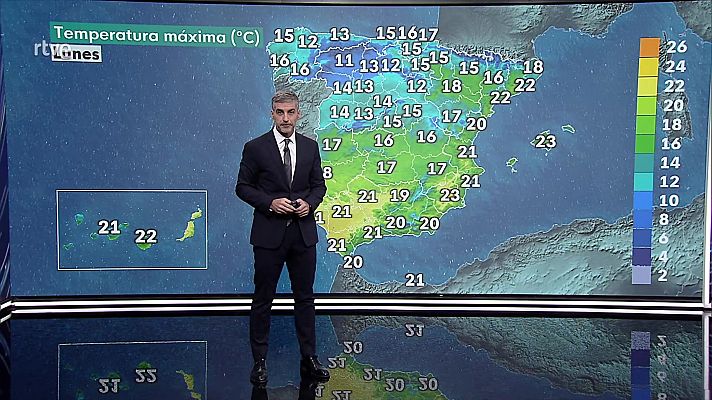 Precipitaciones localmente fuertes y/o persistentes en el oeste y sur de Galicia. Precipitaciones localmente fuertes en las islas occidentales de Canarias