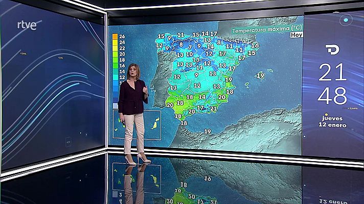 Las temperaturas máximas subirán en los sistemas montañosos peninsulares, y bajarán en gran parte de la mitad oeste peninsular y en el área mediterránea   