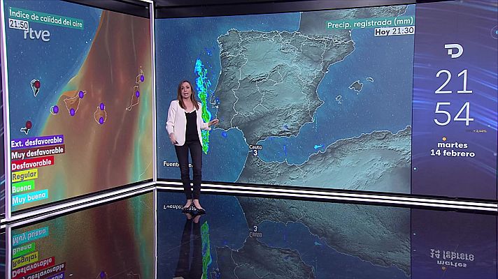 El tiempo - Heladas débiles o moderadas en los sistemas montañosos del norte y centro peninsulares. Calima en el entorno de Alborán