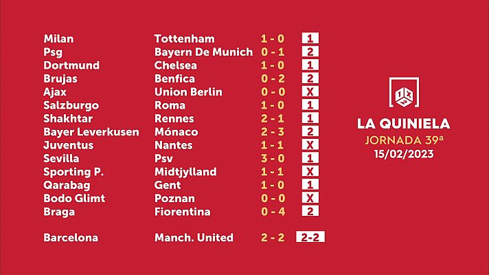 Sorteo de la Quiniela del 17/02/2023 - Jornada 39