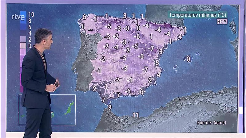 Nevadas en zonas del noroeste peninsular. Heladas generalizadas en el interior peninsular, fuertes en Pirineos - ver ahora