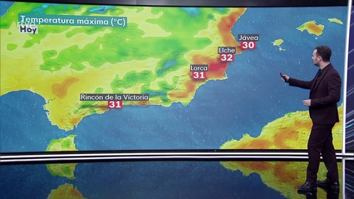 Lluvias localmente persistentes en el oeste de Galicia. Temperaturas máximas altas para la época del año en el este peninsular