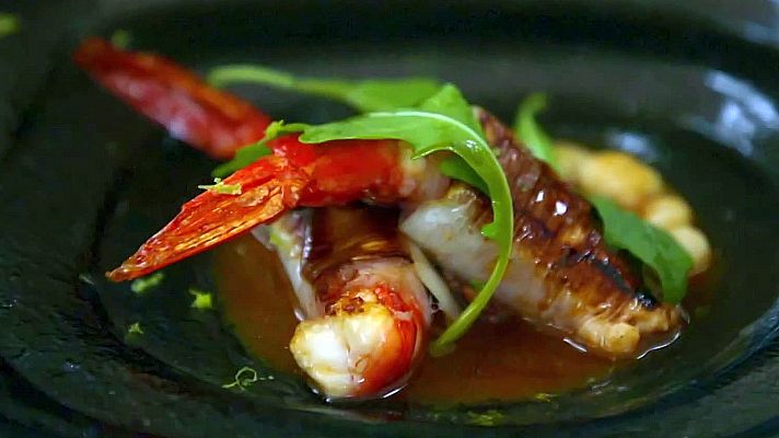 Receta de pochas con carabineros de Aizpea Oihaneder