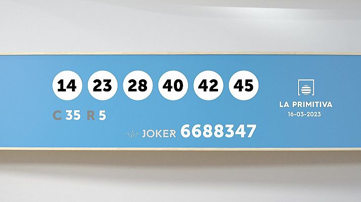 Sorteo de la Lotería Primitiva y Joker del 16/03/2023