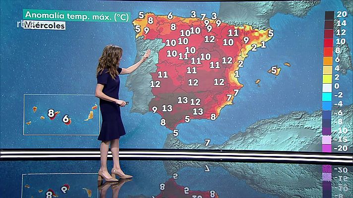 El tiempo - Temperaturas máximas en ascenso generalizado, superando los 34/36 grados en gran parte del interior del tercio sur peninsular