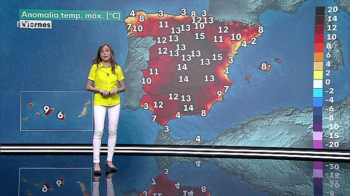 Intervalos nubosos en Galicia y Cantábrico. Poco nuboso con intervalos de nubes altas en el resto de la Península y Baleares